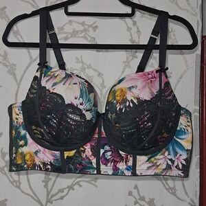 Cacique Black and Multicolor Floral Lace Bra